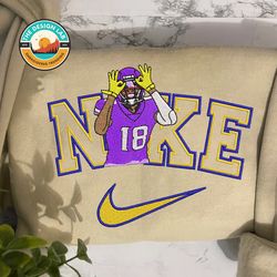 Nike NFL Justin Jefferson Embroidered Hoodie, Nike NFL Minnesota VikingsSweatshirt, NFL Embroidered Football, Nike NK12G
