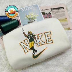 Nike NFL Aaron Jones Embroidered Hoodie, Nike NFL Green Bay Packers Sweatshirt, NFL Embroidered Football, Nike NK30G