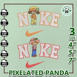 orange blossom and strawberry shortcake nike embroidered design, nike cartoon movie couple embroidery design