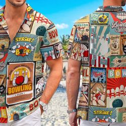 bowling retro shirts, funny bowling shirts for men button down, short sleeve shirts for bowlers