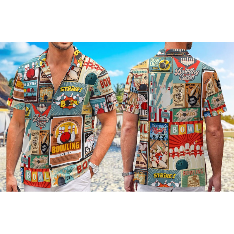 Bowling Retro Shirts, Funny Bowling Shirts for Men Button Down, Hawaiian Shirts For Bowlers, Bowling Party Outfits, Gift For Bowling Lovers1.jpg