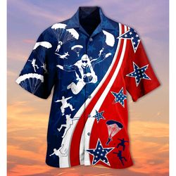 4th of july short sleeve shirt america parachute jump cool aloha button up shirt