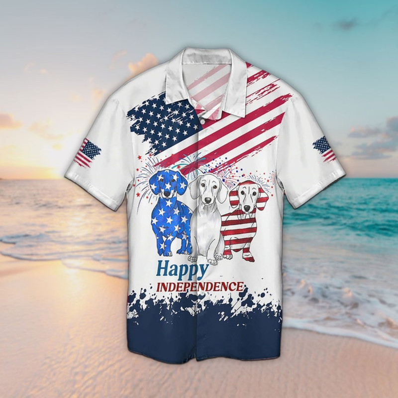 4th Of July Hawaiian Shirts Dachshund Dogs Happy Independence Aloha Button Up Shirt - 90scloth.jpg