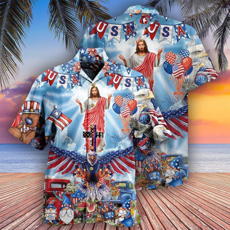 4th Of July Hawaiian Shirts Jesus America Patriotism Aloha Button Up Shirt - 90scloth.jpg