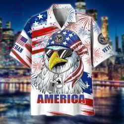 4th of july short sleeve shirt usa flag cool eagle veteran patriotic casual button up aloha shirt