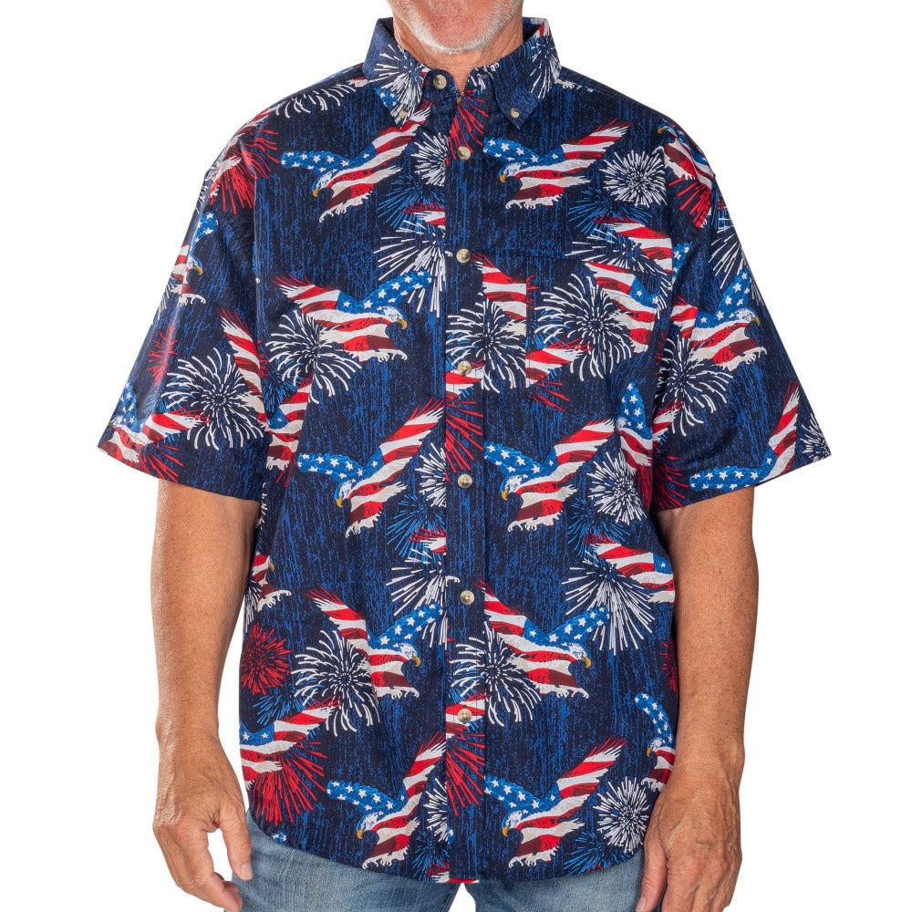 4th Of July Hawaiian Shirts USA Flag Eagle Fireworks Navy Patriotic Casual Button Up Aloha Shirt - 90scloth.jpg