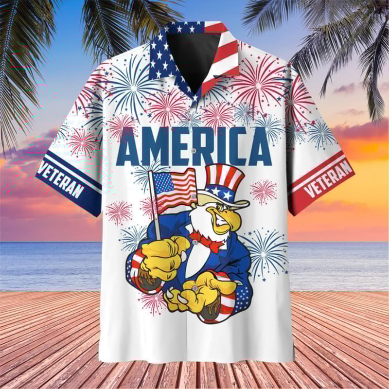 4th Of July Hawaiian Shirts USA Flag Eagle Veteran Patriotic Casual Button Up Aloha Shirt - 90scloth.jpg