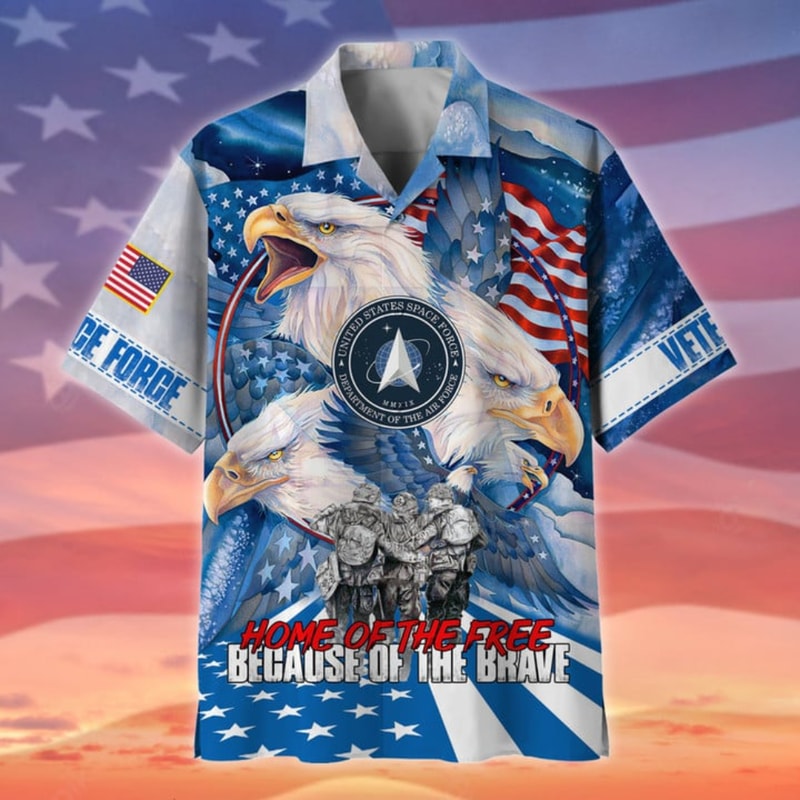 4th Of July Hawaiian Shirts USA Flag Home Of The Free Space Force Patriotic Casual Button Up Aloha Shirt - 90scloth.jpg