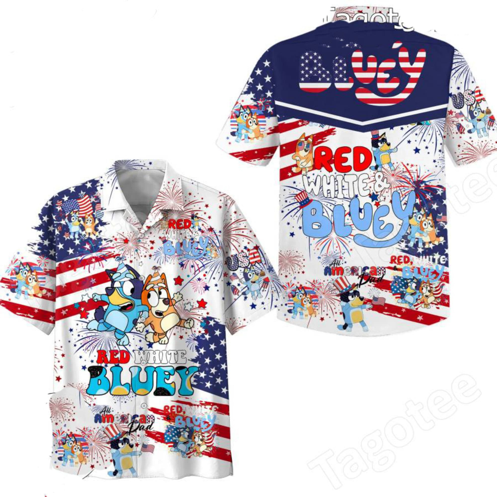 4th Of July Hawaiian Shirts USA Flag Red White And Bluey Patriotic Casual Button Up Aloha Shirt - 90scloth.jpg
