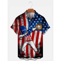4th of july independence day flag and baseball player tropical shirt summer beach patriotic aloha shirt