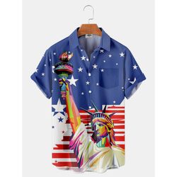 4th of july independence day flag and statue of liberty tropical shirt summer beach patriotic aloha shirt