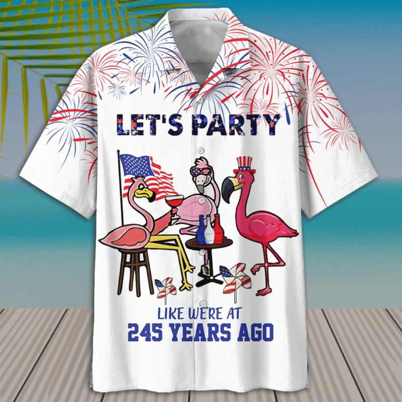 4th Of July Let's Party Flamingo American Flag Hawaiian Button Up Shirt Summer Beach Flamingo Aloha Shirt - 90scloth.jpg