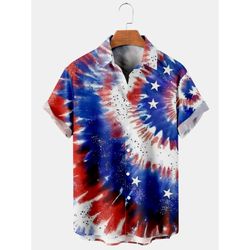 4th of july tie-dye flag tropical shirt summer beach patriotic aloha shirt