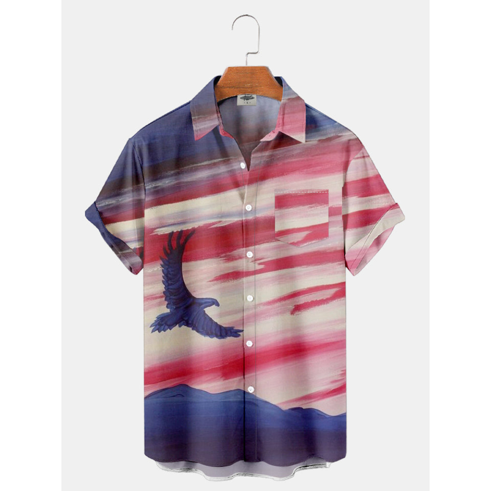 4th Of July USA Flag Flying Eagle Hawaiian Button Up Shirt Summer Beach Patriotic Aloha Shirt - 90scloth.jpg