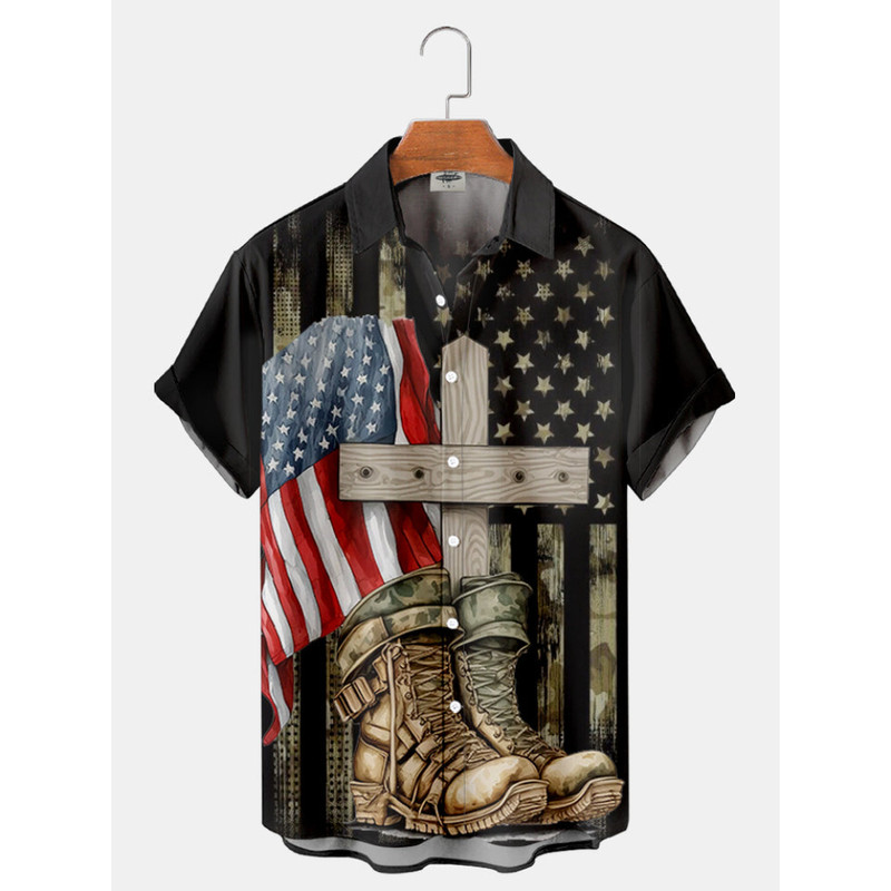 4th Of July USA Flag Soldier's Shoes Cross Hawaiian Button Up Shirt Summer Beach Patriotic Aloha Shirt - 90scloth.jpg
