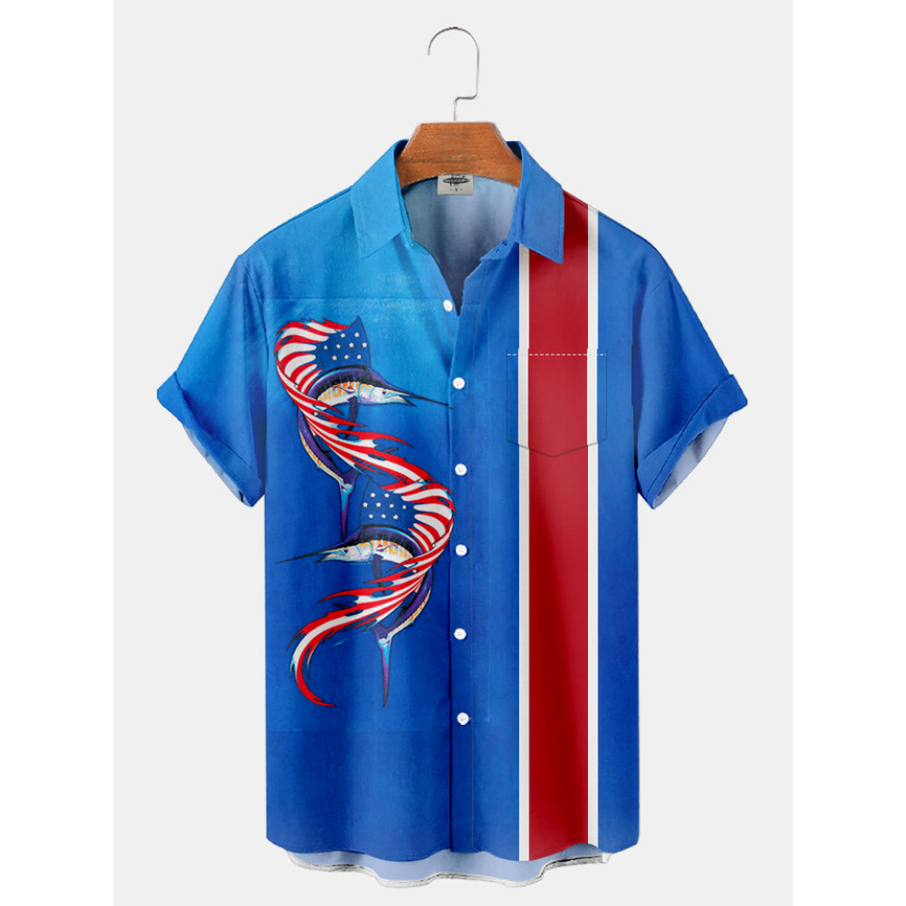 4th Of July USA Flag Swordfish Hawaiian Button Up Shirt Summer Beach Patriotic Aloha Shirt - 90scloth.jpg