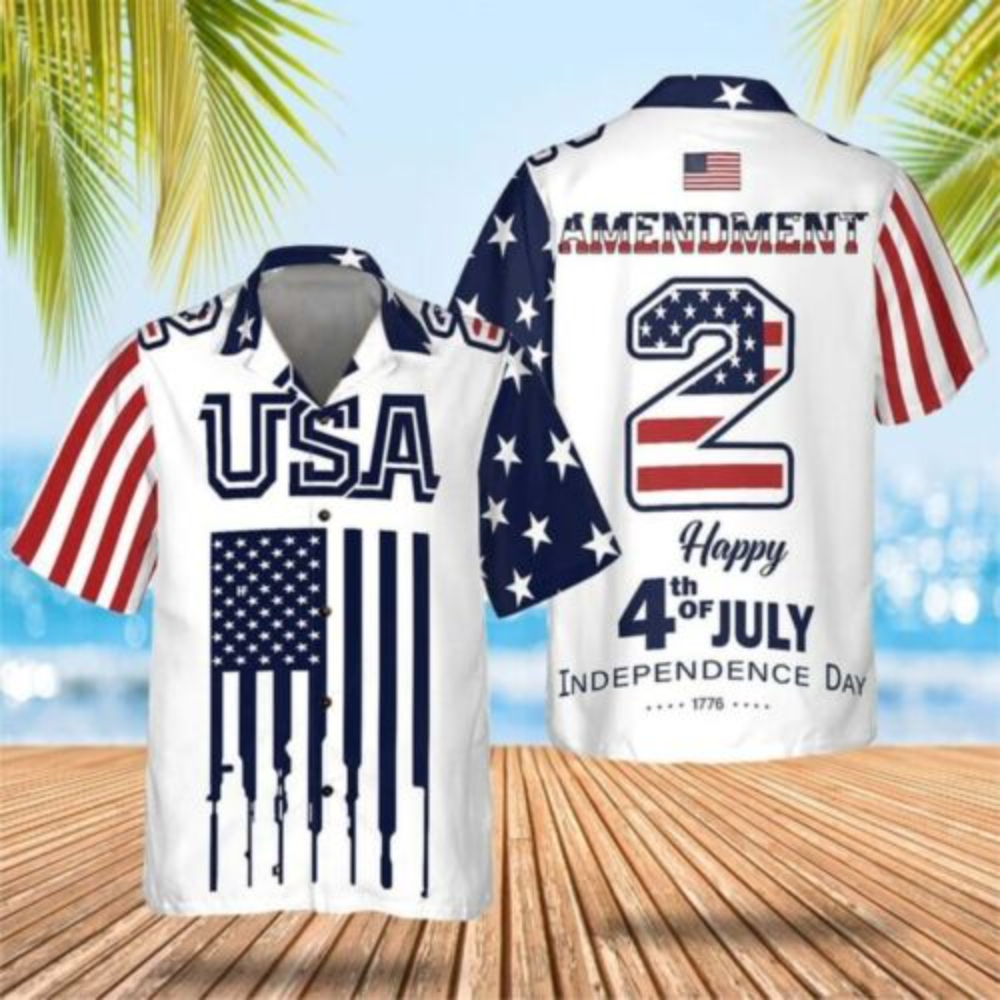 Amendment 4th Of July Patriotic American Flags Aloha Hawaiian Beach Summer Graphic Prints Button Up Shirt.jpg