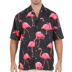 black tropical flamingo tropical shirt summer beach flamingo aloha shirt