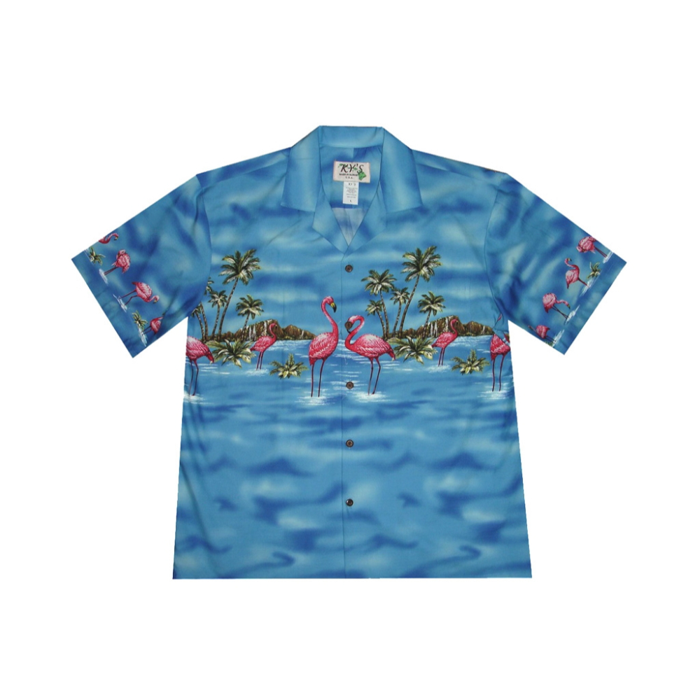 Blue Pink Flamingos Hawaiian Button Up Shirt Summer Beach Flamingo Aloha Shirt - 90scloth.jpg