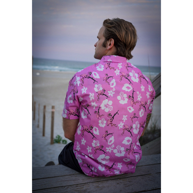 Cool Pink Flamingo With Gun Hawaiian Button Up Shirt Summer Beach Flamingo Aloha Shirt - 90scloth.jpg