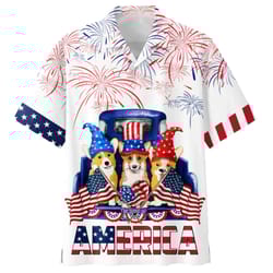 corgi on old truck 4th of july patriotic american flags aloha summer graphic prints button up shirt.jpg