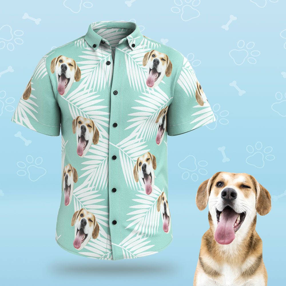 Custom Photo Hawaiian Shirt Blue Personalized Dog Face Casual Button Up Aloha Shirt - 90scloth.jpg