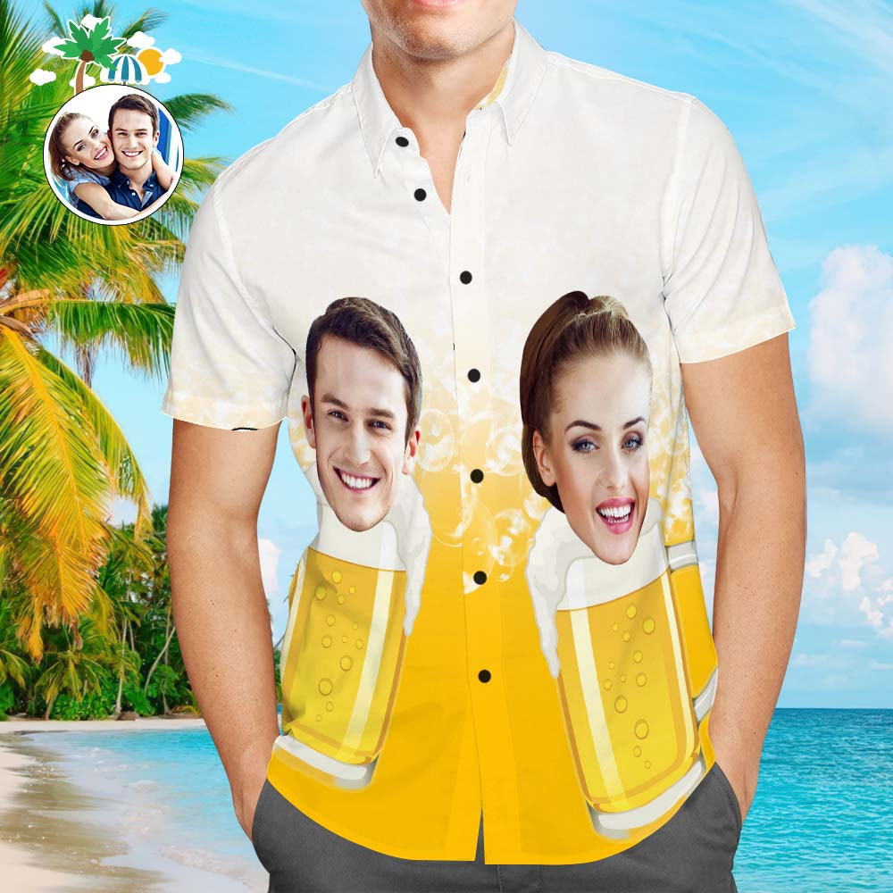 Custom Photo Hawaiian Shirt Cheers to Summer Personalized Face Casual Button Up Aloha Shirt - 90scloth.jpg