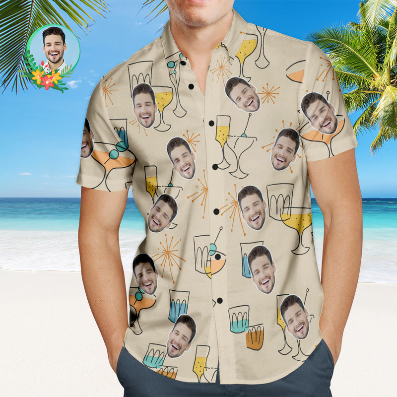Custom Photo Hawaiian Shirt Cocktail Party Personalized Face Casual Button Up Aloha Shirt - 90scloth.jpg
