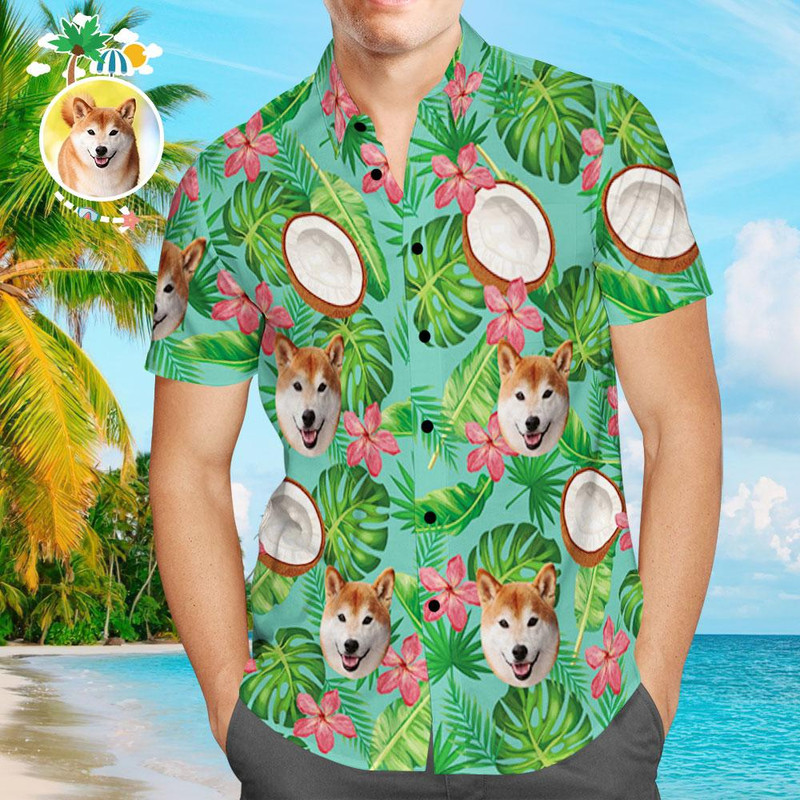 Custom Photo Hawaiian Shirt Coconut Personalized Dog Face Casual Button Up Aloha Shirt - 90scloth.jpg