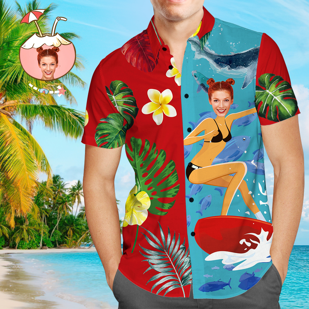 Custom Photo Hawaiian Shirt Funny Girlfriend Face Personalized Face Casual Button Up Aloha Shirt - 90scloth.jpg
