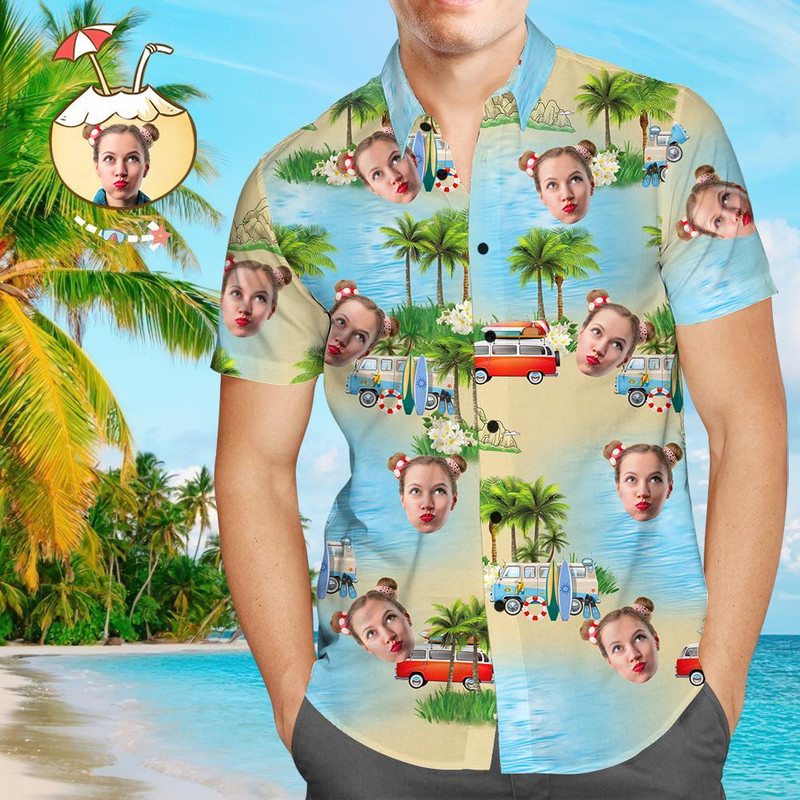 Custom Photo Hawaiian Shirt Island Vacation Personalized Face Casual Button Up Aloha Shirt - 90scloth.jpg