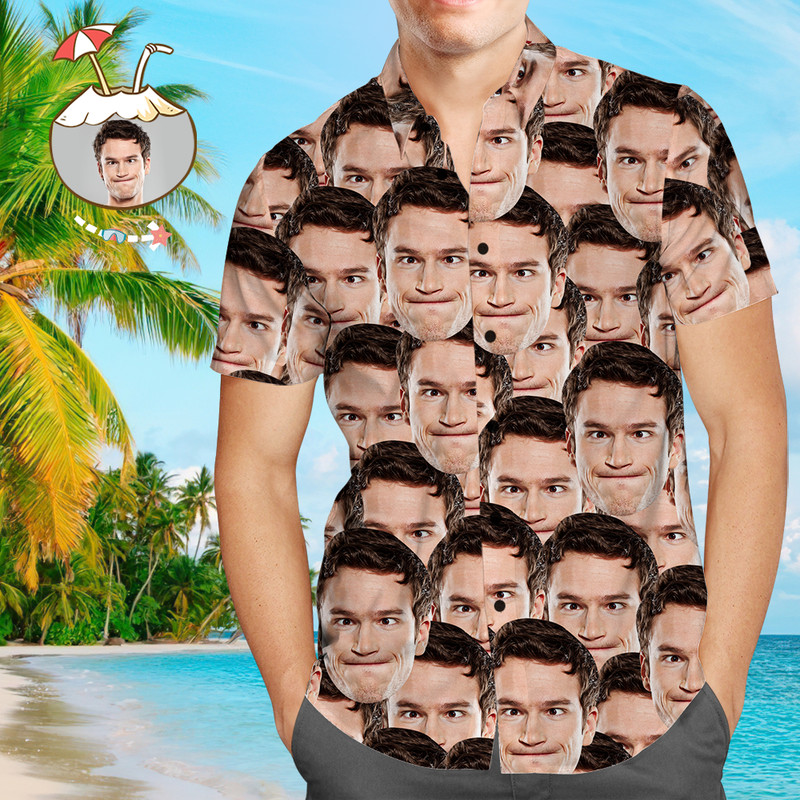 Custom Photo Hawaiian Shirt Personalized Face Pattern Casual Button Up Aloha Shirt - 90scloth.jpg
