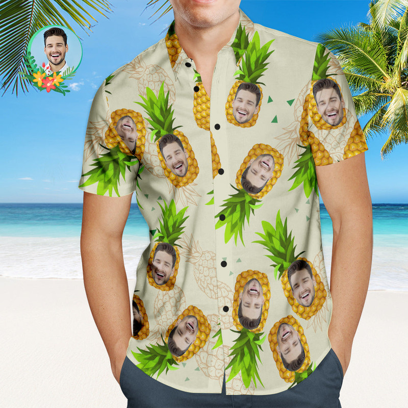 Custom Photo Hawaiian Shirt Pineapple Personalized Face Casual Button Up Aloha Shirt - 90scloth.jpg