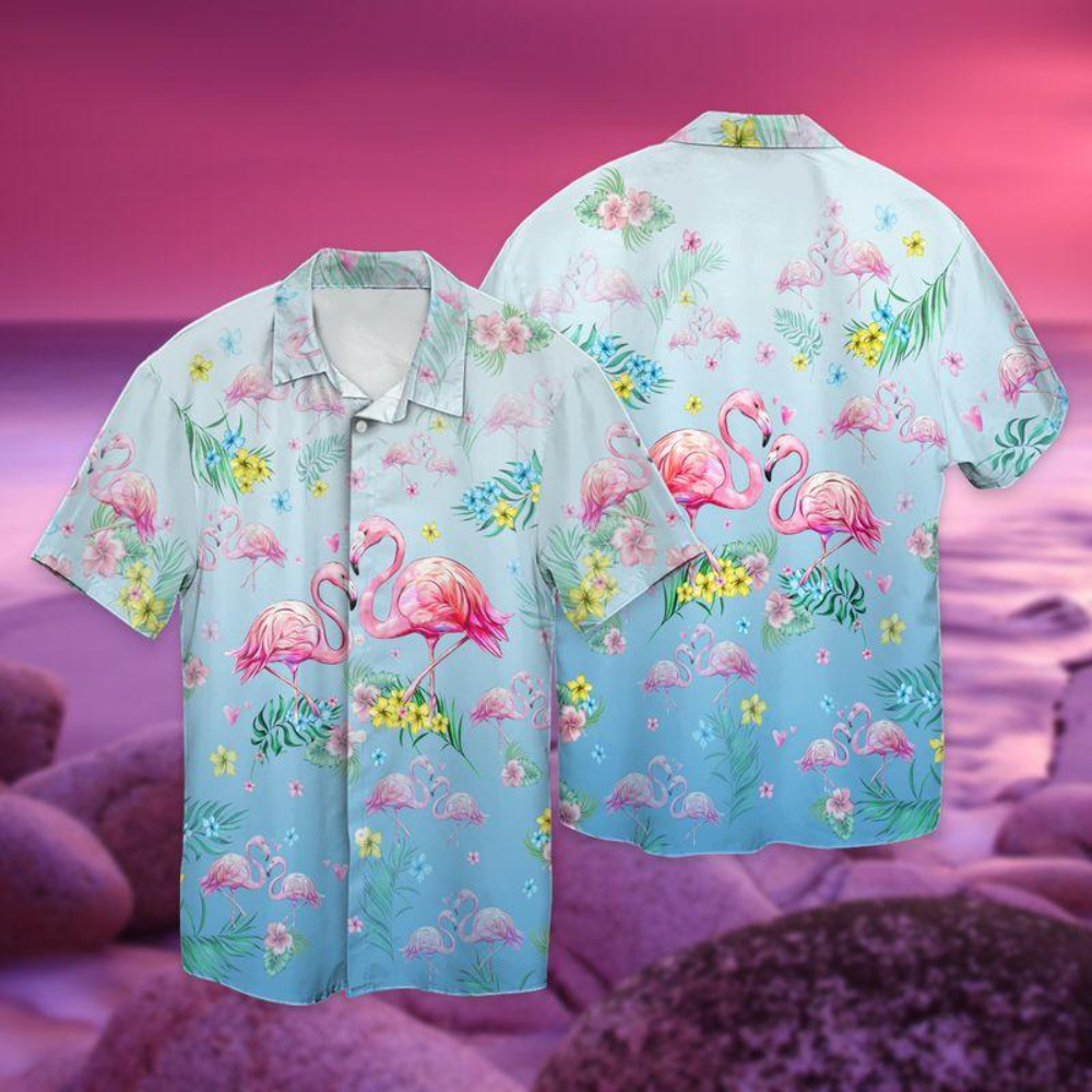 Cute Couple Flamingos Hawaiian Button Up Shirt Summer Beach Flamingo Aloha Shirt - 90scloth.jpg