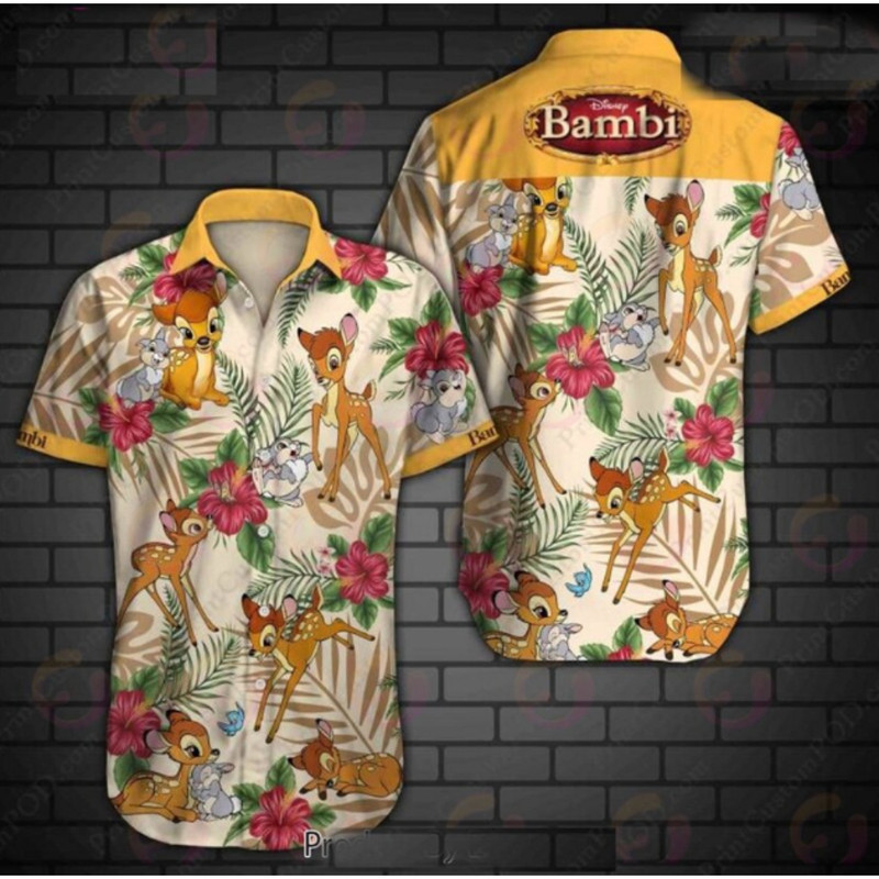 Disney Hawaiian Shirt Summer Beach Bambi Disney Aloha Button Up Shirt - 90scloth.jpg
