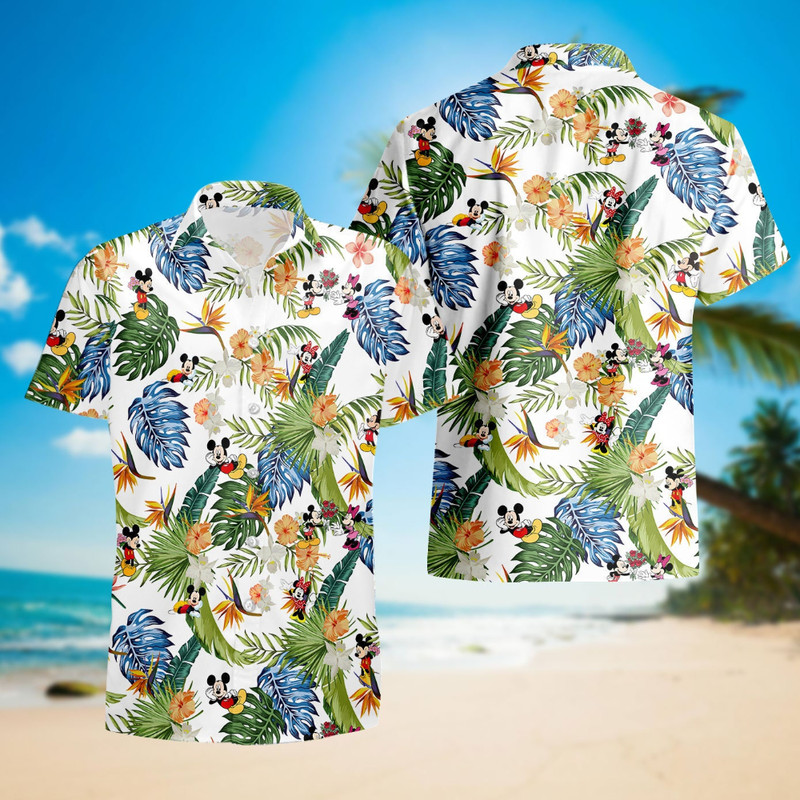 Disney Hawaiian Shirt Summer Beach Mickey And Minnie Mouse Cartoon Disney Aloha Button Up Shirt - 90scloth.jpg