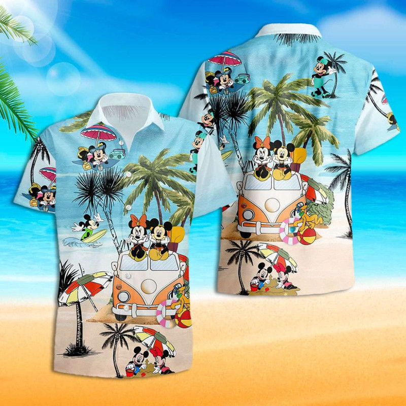 Disney Hawaiian Shirt Summer Beach Mickey Minnie On Vans Disney Aloha Button Up Shirt - 90scloth.jpg
