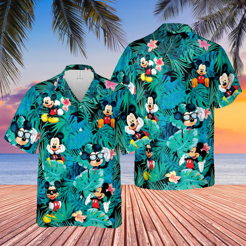 Disney Hawaiian Shirt Summer Beach Mickey Minnie Mouse Disney Aloha Button Up Shirt - 90scloth.jpg