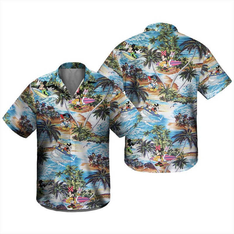 Disney Hawaiian Shirt Summer Beach Mickey Mouse And Minnie Surfing Disney Aloha Button Up Shirt - 90scloth.jpg