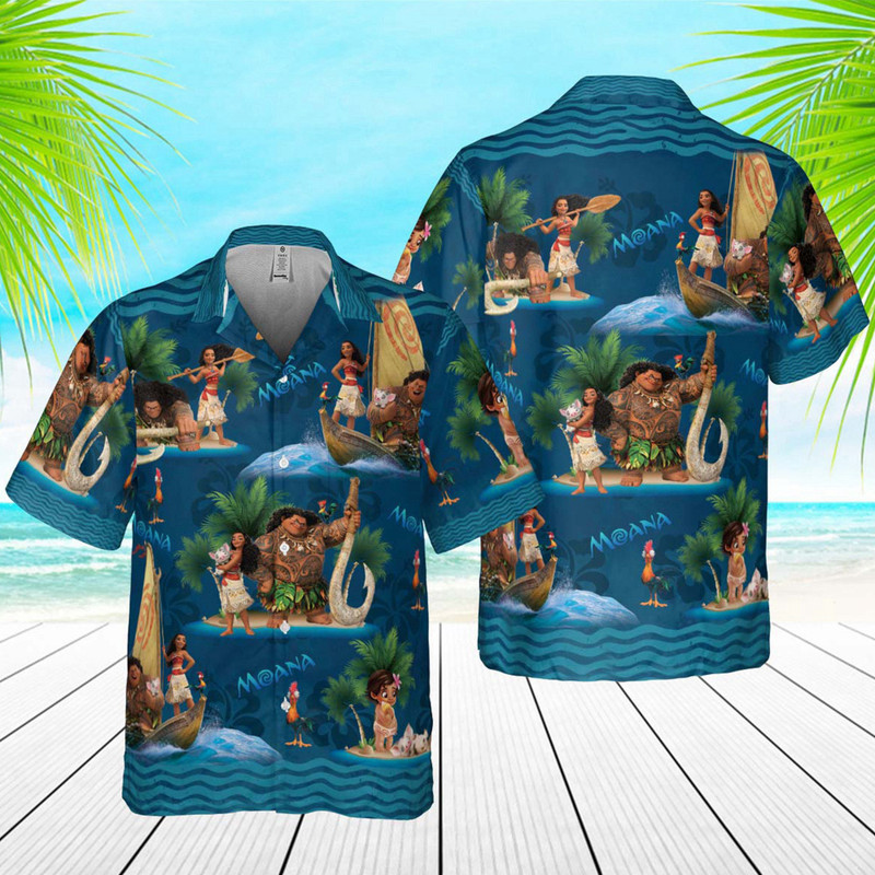 Disney Hawaiian Shirt Summer Beach Moana And Maui Disney Aloha Button Up Shirt - 90scloth.jpg