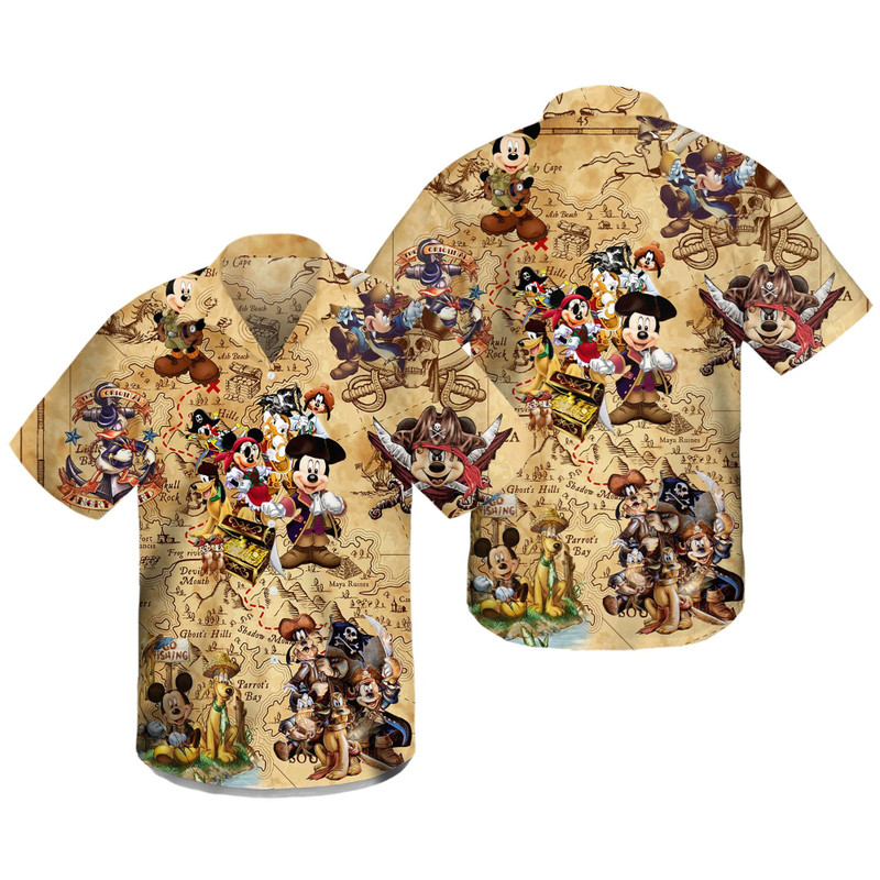 Disney Hawaiian Shirt Summer Beach Pirates Mickey Mouse Disney Aloha Button Up Shirt - 90scloth.jpg