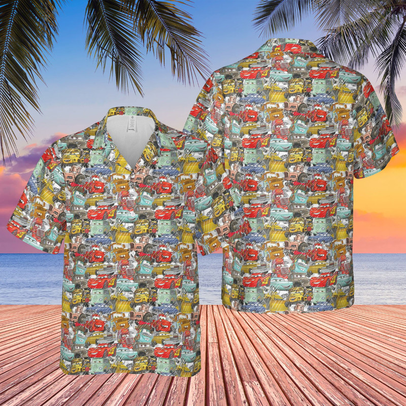 Disney Hawaiian Shirt Summer Beach Pixar Cars Sketched Disney Aloha Button Up Shirt - 90scloth.jpg