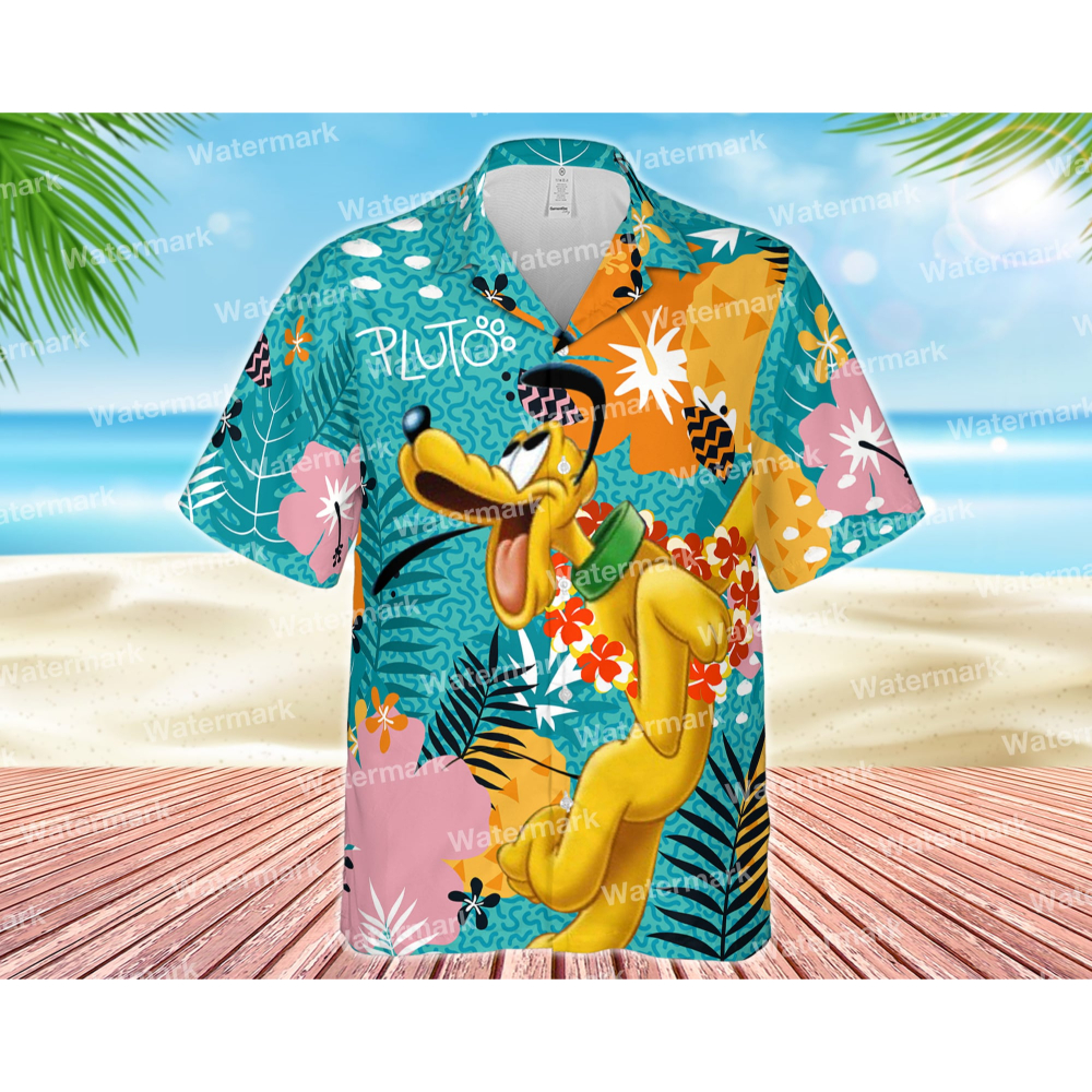Disney Hawaiian Shirt Summer Beach Pluto Disney Aloha Button Up Shirt - 90scloth.jpg