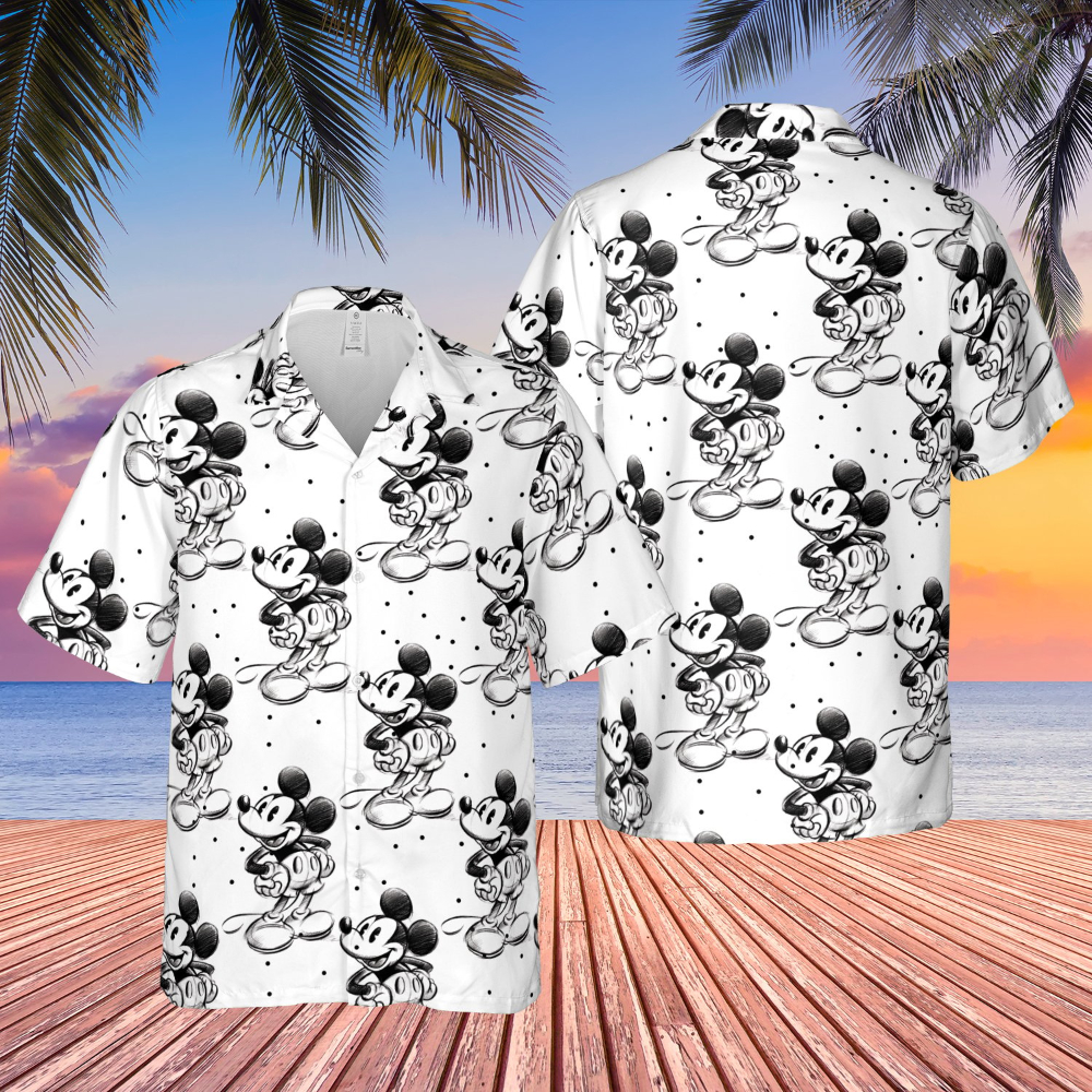 Disney Hawaiian Shirt Summer Beach Sketch Of Mickey Mouse Disney Aloha Button Up Shirt - 90scloth.jpg