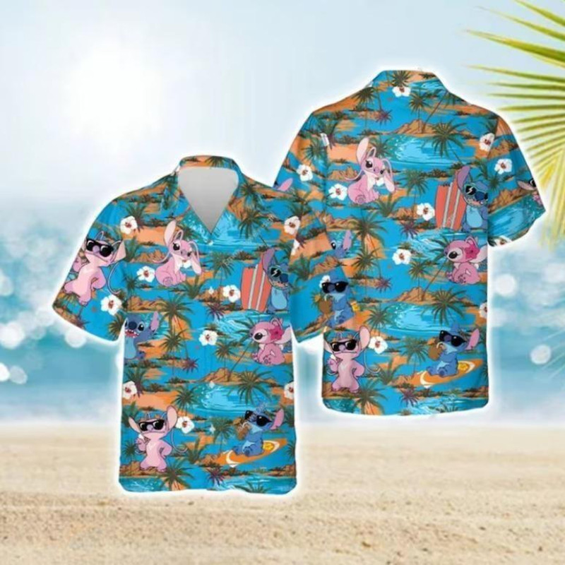 Disney Hawaiian Shirt Summer Beach Stitch And Angel Disney Aloha Button Up Shirt - 90scloth.jpg