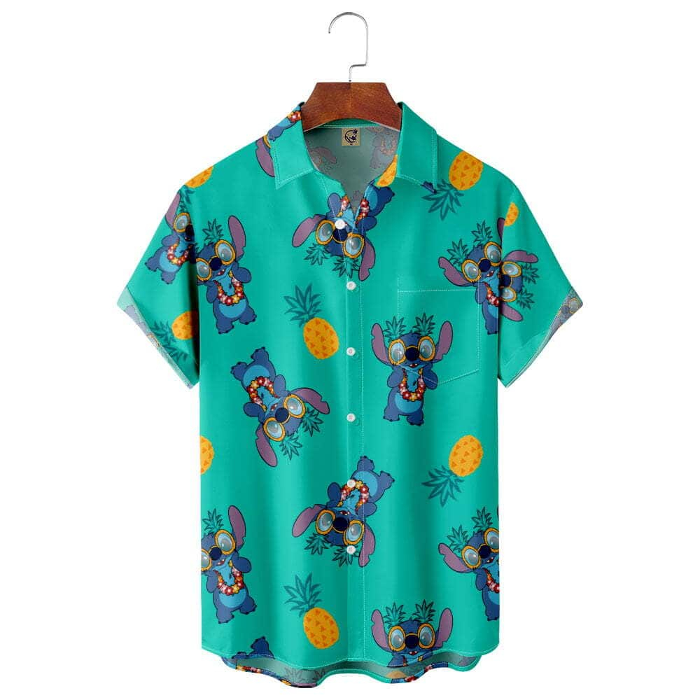 Disney Hawaiian Shirt Summer Beach Stitch Disney Pineapple Pattern Aloha Button Up Shirt - 90scloth.jpg