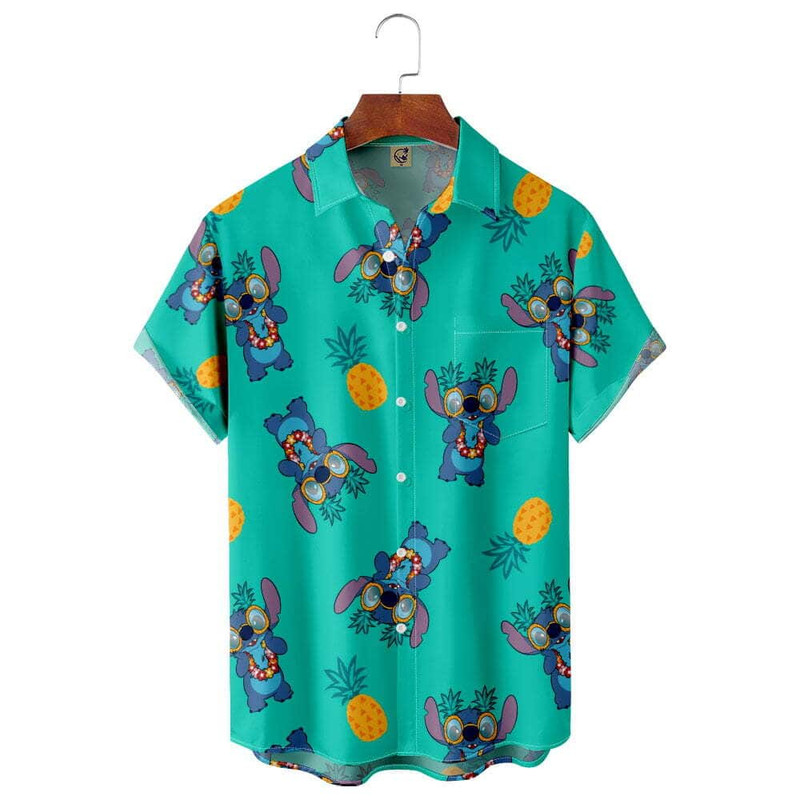 Disney Hawaiian Shirt Summer Beach Stitch Disney Pineapple Pattern Aloha Button Up Shirt - 90scloth.jpg