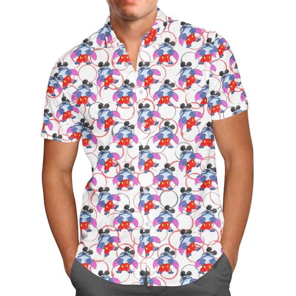 Disney Hawaiian Shirt Summer Beach Stitch Dresses Up As Mickey Disney Aloha Button Up Shirt - 90scloth.jpg