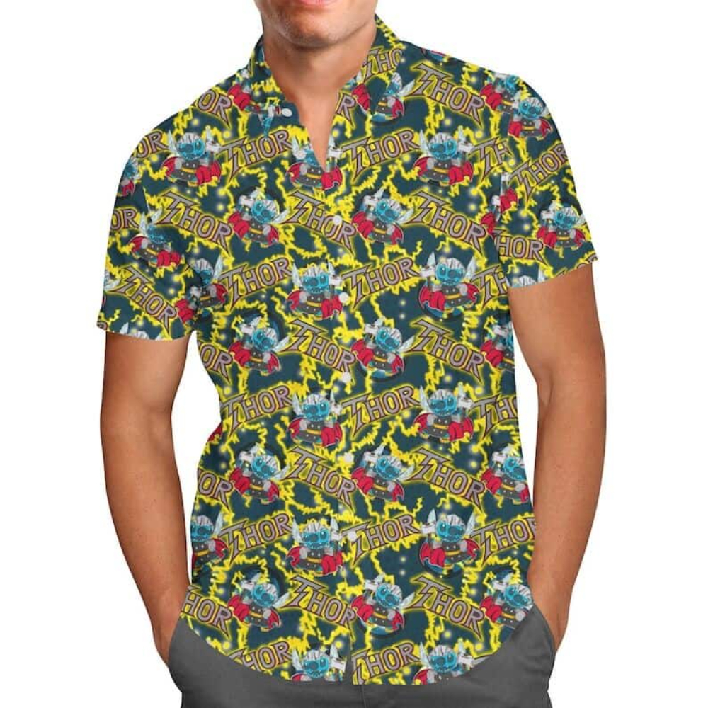 Disney Hawaiian Shirt Summer Beach Thor Superhero Stitch Disney Aloha Button Up Shirt - 90scloth.jpg