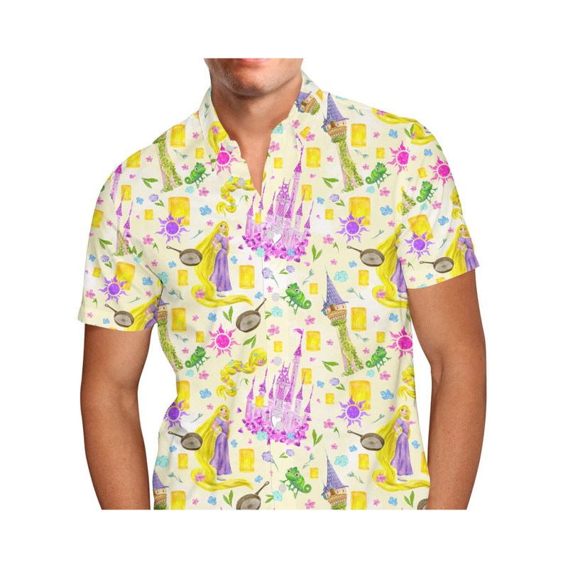 Disney Hawaiian Shirt Summer Beach Watercolor Tangled Disney Aloha Button Up Shirt - 90scloth.jpg